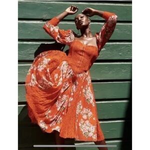 New We are HAH Prairie Boho Maiden Memphis Dress Midi Floral Red Corset M $298